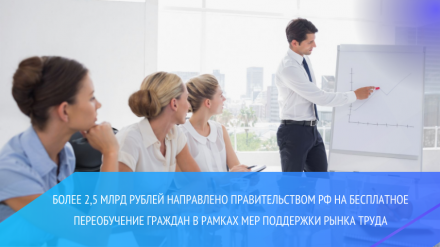 Более 2,5 млрд рублей направлено Правительством РФ на бесплатное переобучение граждан в рамках мер поддержки рынка труда