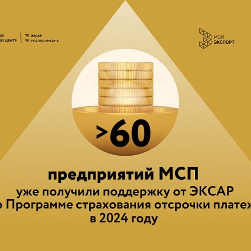 Свыше 60 предприятий МСП в 2024 году уже получили поддержку от ЭКСАР по программе страхования отсрочки платежа